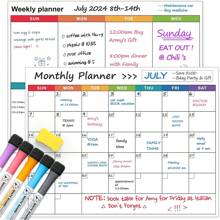 2pcs/Set,Dry Erase Magnetic Calendar For Refrigerator, Monthly & Weekly Planner Whiteboard - Magnet Family Planning Schedule Boards For Fridge - Multicolor - View 5