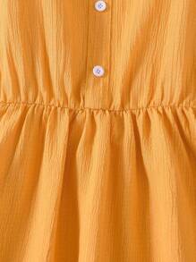 Tween Girl Casual Solid Color Ruffle & Decor Trim Square Neckline Dress For Summer - Yellow - View 4