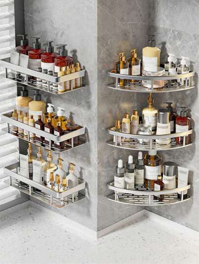 1pc/2pcs Storage Rack Wall Mounted Perforated Free Storage Basket Bathroom Storage And Sorting Hanging Corner Rack Bathroom Classified Storage Display Rack Storage Cabinet Cosmetic Organizer Makeup Shower Storage Accessories Applicable To Shampoo, Shower Gel, Mouthwash Cup, Toothbrush, Razor, Cosmetic Flavoring Jar, Perfume Bottle, Perfume, Bathroom Cabinet, Kitchen Dresser, Dormitory, School Supplies, Living Supplies Back To School Students Season Home Bathroom Decor Bathroom Organizer Fall Decor