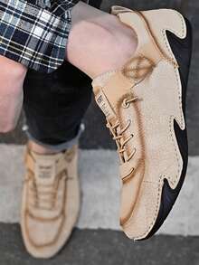 男士新款手工平底正式皮鞋,適用於戶外、運動、休閒穿著,配有橡膠鞋底 - 卡其色 - 查看 4