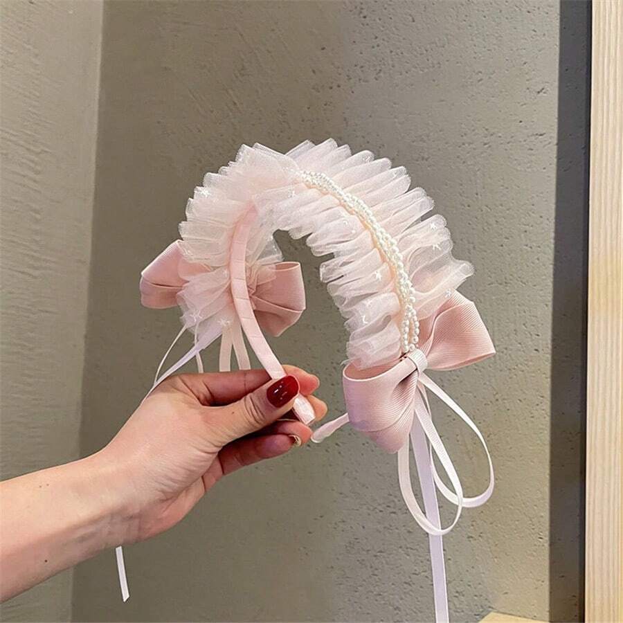 1 Miếng Dễ thương Bowknot & Ren & Chi tiết ngọc trai nhân tạo Phong cách công chúa Dây buộc tóc Dành cho Cô gái , Thích hợp Cho đám cưới , Buổi tiệc , Sinh nhật - Hồng - Xem 1