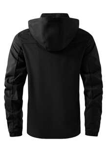 1pc Men's Waterproof, Breathable Hooded Outdoor Jacket - Black - View 2