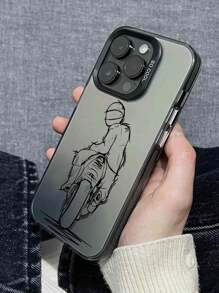 1 Piece Drop-Proof Phone Case With Fashionable Motorcycle Print, Compatible With Series And Series. - 黑色 - 查看 2