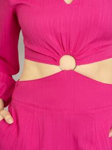 Beautiful Summer Fashion Palazzo With Solid Color, Side Cuts And Texture - 玫紅色 - 查看 7