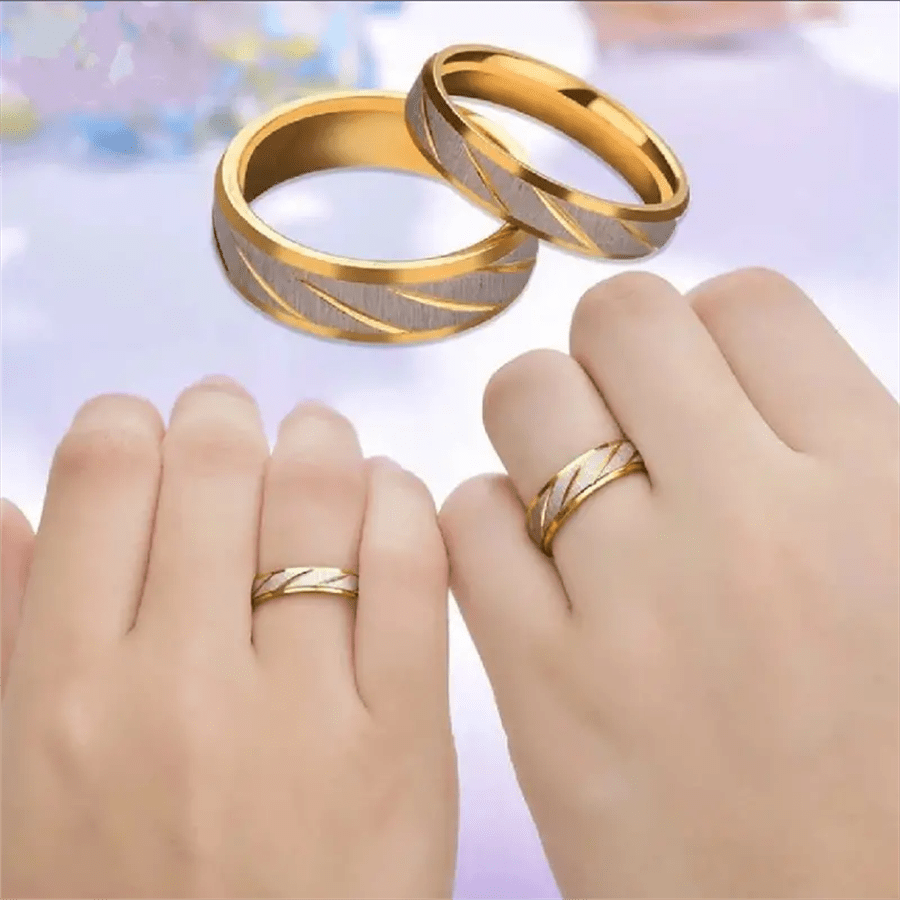 Bagues De Couple En Acier Inoxydable Avec Motif De Vague D'or, Cadeaux De Bijoux De Mariage D'engagement Pour Hommes Et Femmes
