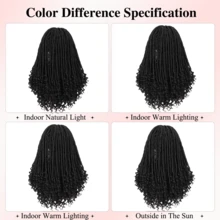 短辫子编织假发自由女神假发女士全蕾丝卷发女神假发钩编卷发辫子扭发假发带婴儿头发 - 黑色 - 查看 7