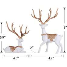 Set Of 2 Blue Modern Christmas Reindeer Statues For Living Room Table Decor - 白色 - 查看 2