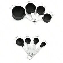 Juego De Cubos Y Cucharas De Medición De 8 Piezas, Apilables Y Anidables, Cubos De Medida Con Asa De Acero Inoxidable, Accesorios De Cocina Para Cocinar Y Hornear - Negro - Ver 2