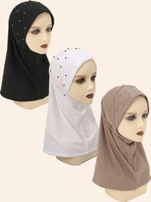 1入組女士雙色鑲鑽方便頭帶黑瑪瑙,頭巾,純色舒適內帽,簡單百搭,適合日常穿著優雅 - 釘鑽套頭帽 - 查看 1