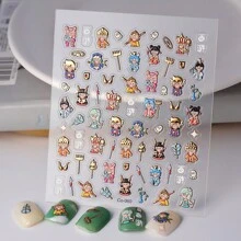 1入組金箔卡通人物西遊記5d浮雕貼紙,適用於指甲/手機殼裝飾 - 彩色 - 查看 3