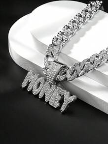 1 Stück Street-Style Rock Buchstaben Anhänger Halskette mit funkelndem Strass, geeignet für verschiedene Anlässe