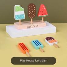 儿童木制仿真冰淇淋/冰棒/威化甜筒角色扮演玩具套装 - 彩色 - 查看 3