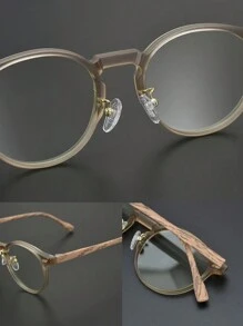 复古眼镜框木纹平光镜片时尚圆框男女同款眼镜透明眼镜配件 - 彩色 - 查看 5