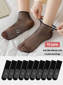 10 Par/pack Calcetines Transparentes De Puntos De Gel De Silicona Antideslizantes Para Mujer, Medias De Cristal Ultrafinas Sin Costuras Antideslizantes Para Verano, Longitud Corta Hasta El Tobillo Y La Pantorrilla, Antigancho 5d, Alambre De Acero, Nailon, Seda Helada, Calcetines Invisibles , Calcetines Con Máscara