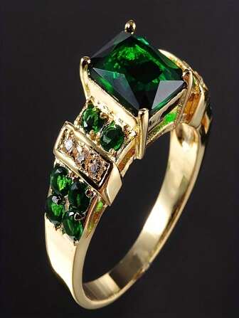 1pc Classic Business Style Green Micro Inlaid Cubic Zirconia Unisex Wedding Ring