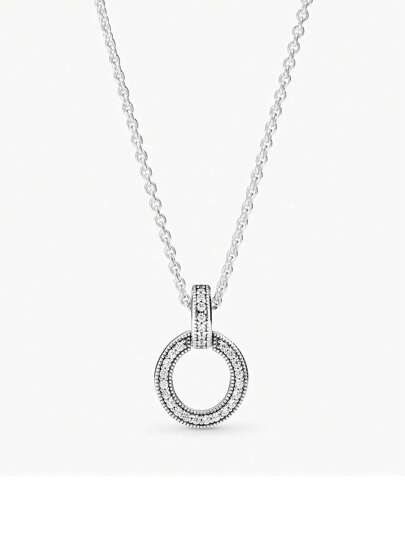 Double Circle By Circle 100% 925 Silver Necklace Pendant Necklace Snake Chain Suitable For Brand Original Pendant Necklace Girlfriend Jewelry Gift Wedding Necklace Fashion Refined Crystal Pendant Necklace Exquisite Gift Suitable For Gift Giving