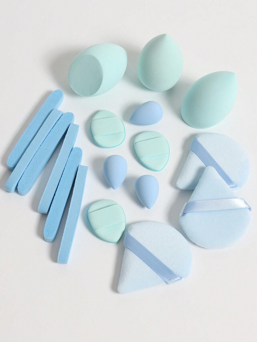 18pcs Makeup Tool Set, Including 3 Powder Puffs & 3 Beauty Blenders & 3 Mini Beauty Blenders & 3