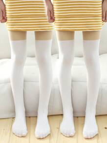 2 Piezas/paquete Medias Pantys De Niñas Con Diseños De Bloques De Colores - Blanco - Ver 1