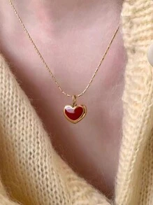 1條紅色滴油墜飾不銹鋼項鍊，18K鍍金金飾 - 金色 - 查看 3