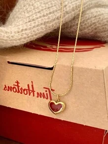 1條紅色滴油墜飾不銹鋼項鍊，18K鍍金金飾 - 金色 - 查看 4