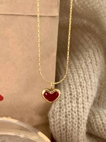 1條紅色滴油墜飾不銹鋼項鍊，18K鍍金金飾 - 金色 - 查看 5