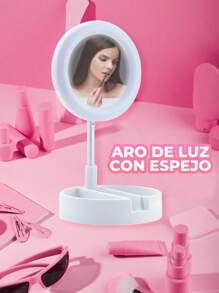 Espejo Con Aro De Luz Led Soporte Celular Foto Video Maquillaje. - Multicolor - Ver 3