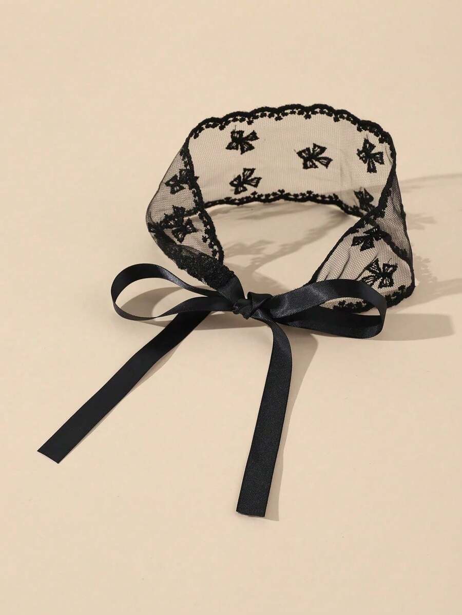 Baby Mesh Headband, Adjustable Size, Non-Damage Hair Accessory Love Valentine - Black - View 1