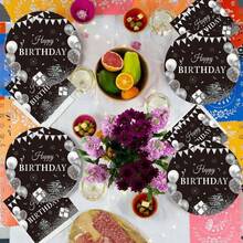 Kit de decoración de mesa para fiesta de cumpleaños en negro y plateado de 72 piezas - Negro - Ver 3
