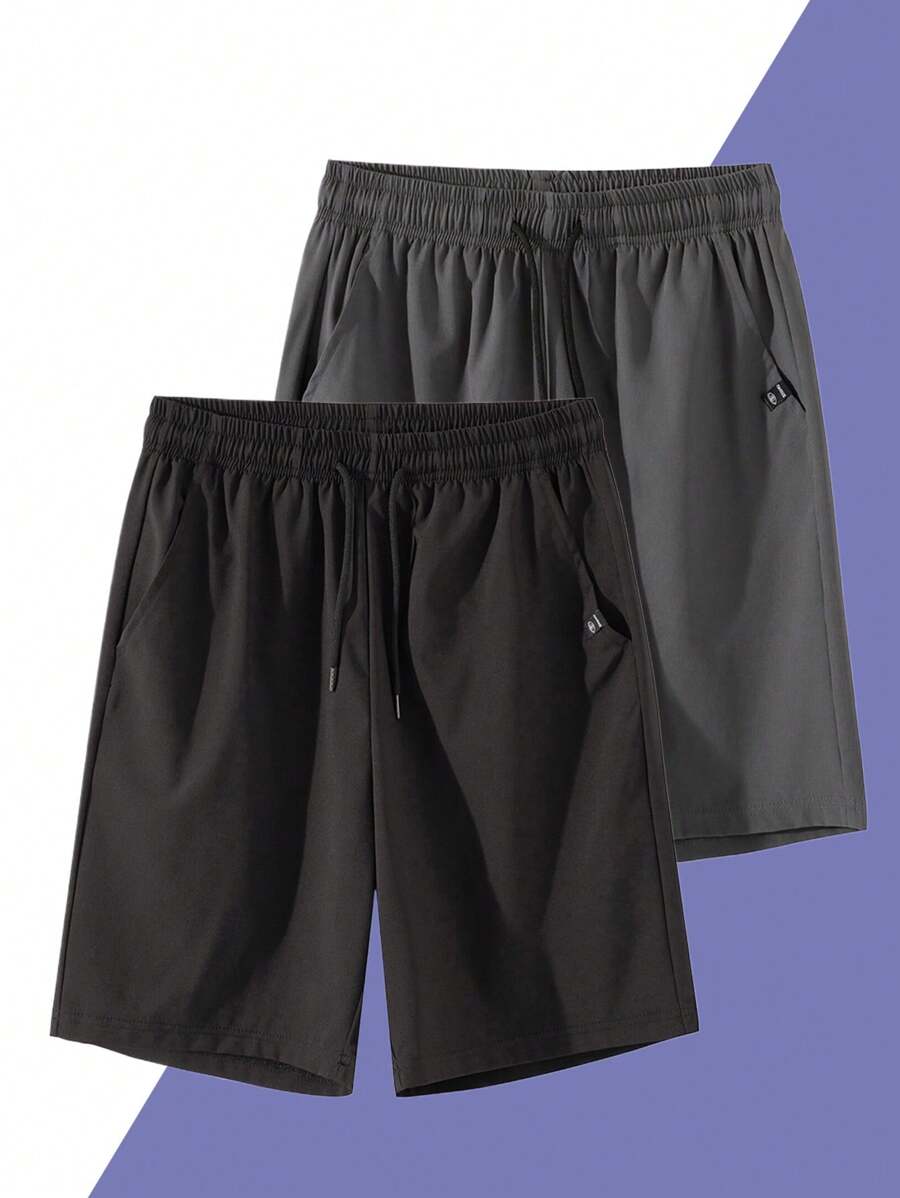2 件男友风格男士运动短裤，膝盖长度 - 黑色 - 查看 1