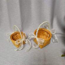 1個手工製作的圓珠裝飾創意花籃,帶蝴蝶結手柄,適用於室外西式婚禮,多種場景可設定 - 卡其色 - 查看 5