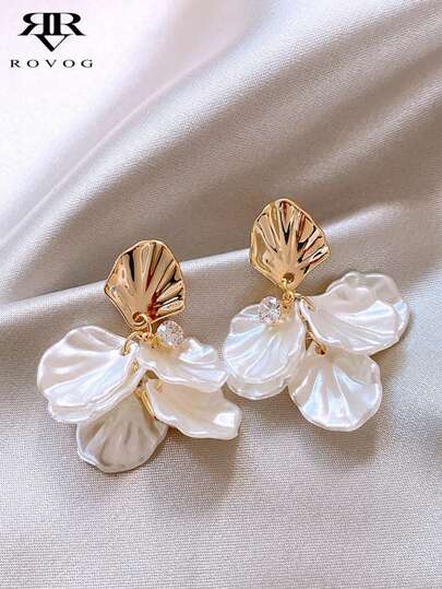 1pair Sweet High-Grade Delicate Petal & Flower Design Fashionable Daily Earrings For Elegant Women Valentines,Mom,Mother,Mother's Day,Gift