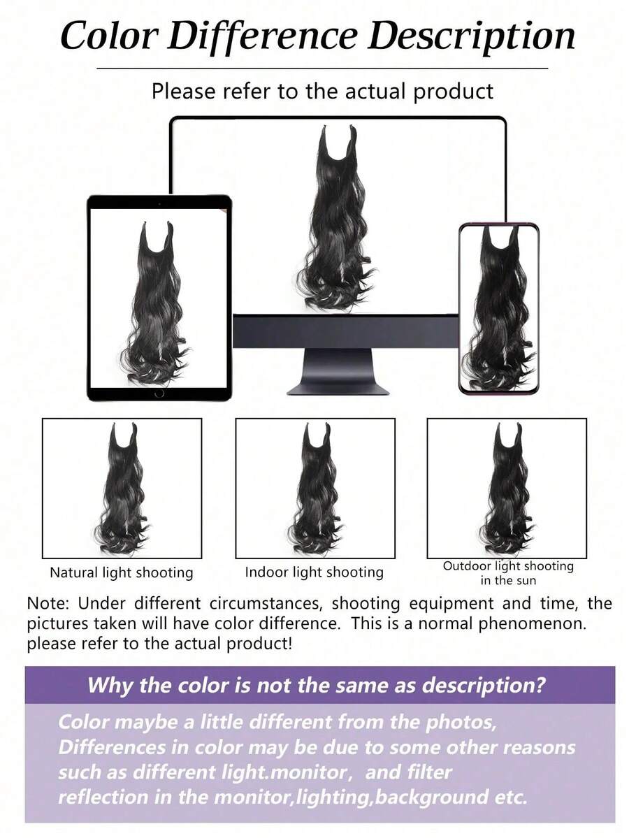 Synthetic 22 Inch Clipless Natural Hidden Wig Long Curly Hair Ladies