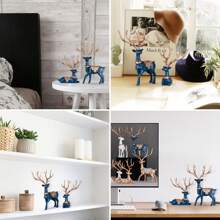 Set Of 2 Blue Modern Christmas Reindeer Statues For Living Room Table Decor - Blue - View 4