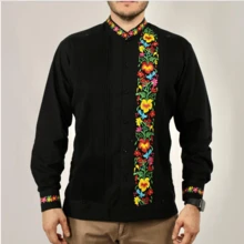 Guayabera Yucateca Negra De Lino