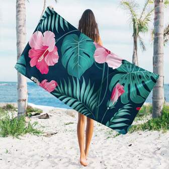 1PC Tropical Plant Pattern Beach Towel, Leaves, Ultra-Fine Fiber Beach Towel, Sports Towel, Suitable For Summer, Beach, Swimming Pool, Holiday Bathroom Decor Travel Essentials Travel Accessories Beach Essentials