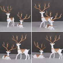 Set Of 2 Blue Modern Christmas Reindeer Statues For Living Room Table Decor - 白色 - 查看 6