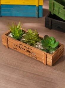 1pc Vintage Wooden Rectangle Pot For Succulent Plants, Desk Decor - Brown - View 1