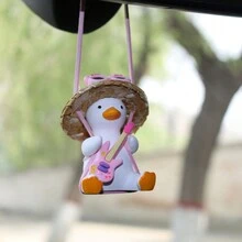 1pc Cute Duck Swing Car Hanging Ornament, Rearview Mirror Pendant Decor, Car Interior Accessory, Home Fragrance Accessory - Multicolor - View 3