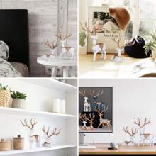 Set Of 2 Blue Modern Christmas Reindeer Statues For Living Room Table Decor - 白色 - 查看 4