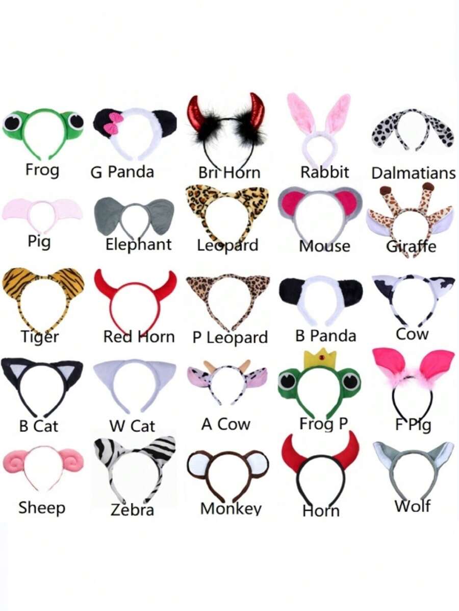 1 PIEZA Diadema de desempeño animal, Tigre Cerdo Gato Pollito Conejo Ratón Oveja Vaca Mono, Accesorio de maquillaje para fiesta, Accesorios fotográficos para Halloween Navidad - Multicolor - Ver 1