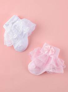 2 双/3 双女童双层蕾丝舞蹈袜、婴儿袜 - 彩色 - 查看 3