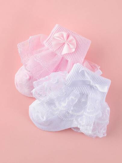 2 双/3 双女童双层蕾丝舞蹈袜、婴儿袜