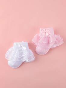 2 双/3 双女童双层蕾丝舞蹈袜、婴儿袜 - 彩色 - 查看 2