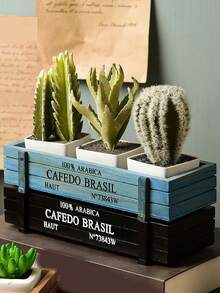 1pc Vintage Wooden Rectangle Pot For Succulent Plants, Desk Decor - Brown - View 3