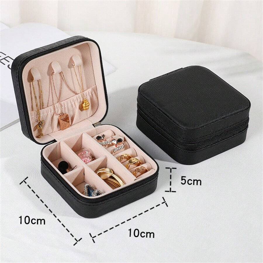 1pc Portable Palm Shaped Jewelry Box With Customized Logo, Minimalist Travel Storage Organizer For Rings, Earrings, Necklaces - Black - View 1