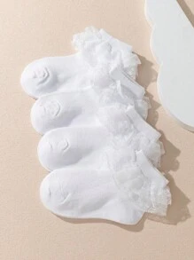 4 Pares Calcetines De Encaje Y Fiesta Para Niños De Color Sólido, De Moda Y Versátiles