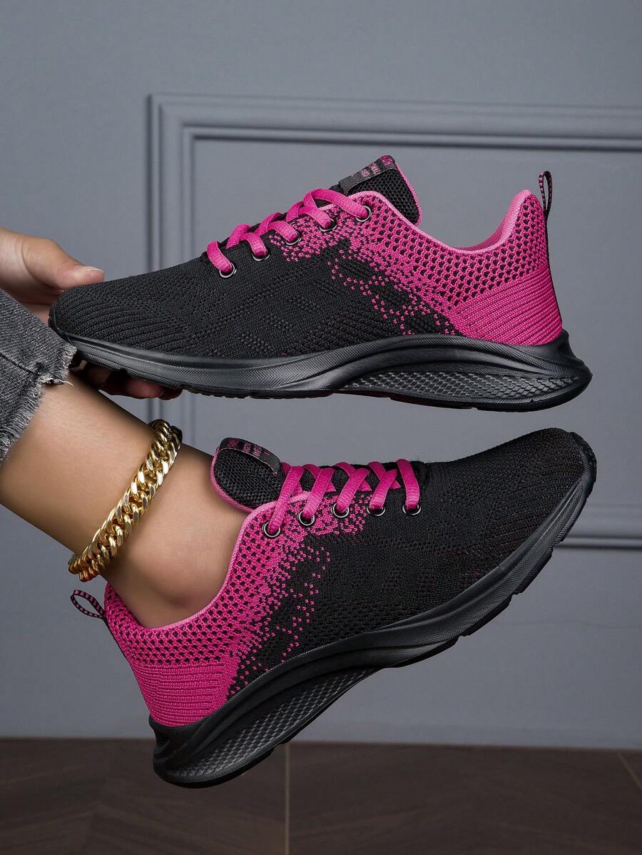 青少年輕便透氣網布運動鞋,柔軟鞋底,適合旅行和休閒,黑色和玫瑰紅色女孩夏季鞋子 - 玫紅色 - 查看 1