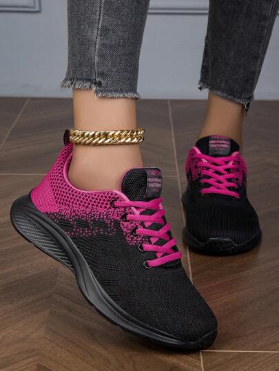 Lätt Mesh som andas Idrott Gymnastikskor Med Mjuk sula För resan & Enkel , Svart & Ros Röd Tjejer Sommar Skor