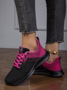 青少年輕便透氣網布運動鞋,柔軟鞋底,適合旅行和休閒,黑色和玫瑰紅色女孩夏季鞋子 - 玫紅色 - 查看 4