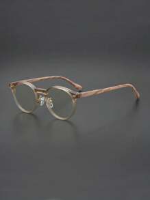 复古眼镜框木纹平光镜片时尚圆框男女同款眼镜透明眼镜配件 - 彩色 - 查看 3